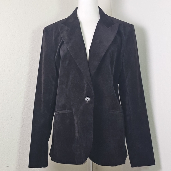 Norma Kamali Black Velvet Blazer Jacket Size 16 – Soft Stretch Corduroy Look - Picture 1 of 11